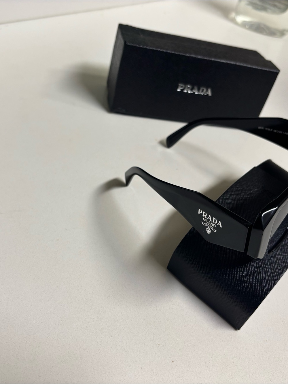 Prada Men’s Gloss Black Logo Temple Sunglasses